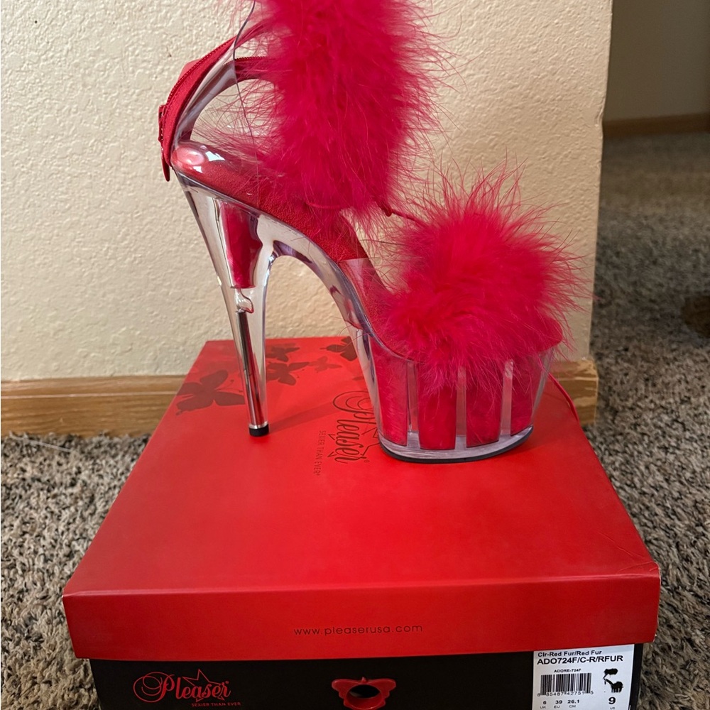 Pleaser Pink Feathered Platform Heels